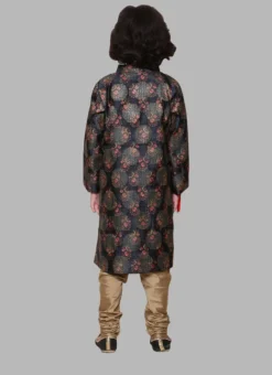Black Silk Printed Kids Boys Classic Sherwani Party Wear -Mahra Clothing Shop black silk printed kids boys classic sherwani kdbfnfcb043 b