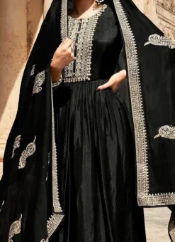 Black Soft Art Silk Embroidered N Sequins Anarkali Suit Party Wear
