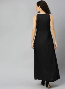 Black Modal Ankle Length Dress After Six Wear -Mahra Clothing Shop black tencel modal ankle length dress IWBS02001279 b