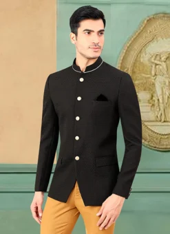 Black Terry Rayon Bandhgala Suit -Mahra Clothing Shop black terry rayon bandhgala suit sumdc3750 b