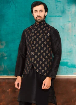 Black Terry Rayon Printed Nehru Jacket -Mahra Clothing Shop black terry rayon printed nehru jacket jmkmdc554 b