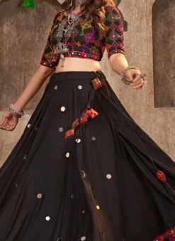 Black Viscose Rayon Kutch And Mirror Work Chaniya Choli Festive Wear