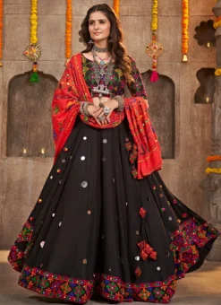 Black Viscose Rayon Kutch And Mirror Work Chaniya Choli Festive Wear -Mahra Clothing Shop black viscose rayon kutch and mirror work chaniya choli ghsom2333 u