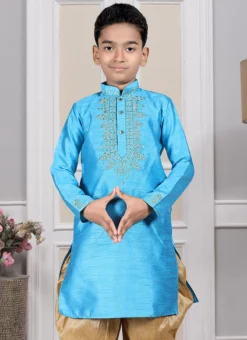 Blue Art Silk Embroidered Kurta Pyjama Party Wear -Mahra Clothing Shop blue art silk embroidered kurta pyjama kdmrg12044 b