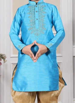 Blue Art Silk Embroidered Kurta Pyjama Party Wear
