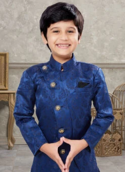 Blue Art Silk Jacquard Indowestern Sherwani Party Wear -Mahra Clothing Shop blue art silk jacquard indowestern sherwani kdbsgr610 b