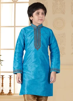 Blue Art Silk Kurta Pyjama Set -Mahra Clothing Shop blue art silk kurta pyjama set kdmss6112 b