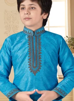 Blue Art Silk Kurta Pyjama Set