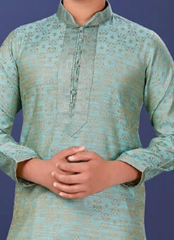 Blue Bell Jacquard Silk Kurta Pyjama