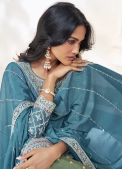 Blue Chinon Embroidered Umbrella Lehenga Party Wear -Mahra Clothing Shop blue chinon embroidered umbrella lehenga ghska47329702 b