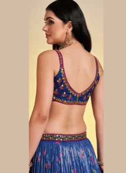 Blue Chinon Printed Work A Line Lehenga Choli Party Wear -Mahra Clothing Shop blue chinon printed work a line lehenga choli ghska459960003 b