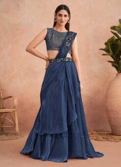 Blue Chinon Silk Embroidered Ready Pleated Saree Party Wear 6 Blue Chinon Silk Embroidered Ready Pleated Saree Party Wear -Mahra Clothing Shop blue chinon silk embroidered ready pleated saree saska36337311b u