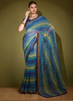 Blue Color Foil Printed And Sequins Georgette Saree After Six Wear -Mahra Clothing Shop blue color foil printed and sequins georgette saree sasacw2058 u