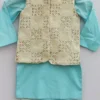 Sky Blue Cotton Embroidery Bandi Set Party Wear