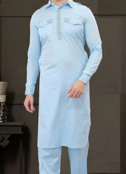 Blue Cotton Pathani Set Festive Wear