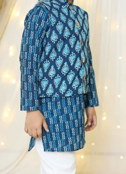 Blue Cotton Printed Bandi Set Party Wear