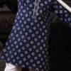 Blue Cotton Printed Boys Kurta Pyjama Party Wear