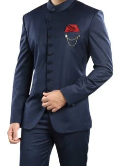 Blue Cotton Rayon Bandhgala Suit