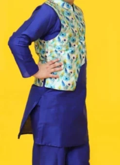 Blue Cotton Silk Bandi Set Party Wear