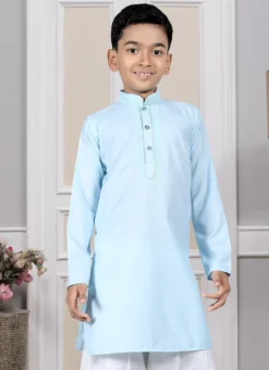 Blue Cotton Solid Stitched Kids Boys Kurta Pyjama Party Wear -Mahra Clothing Shop blue cotton solid stitched kids boys kurta pyjama kdmrg12012 b