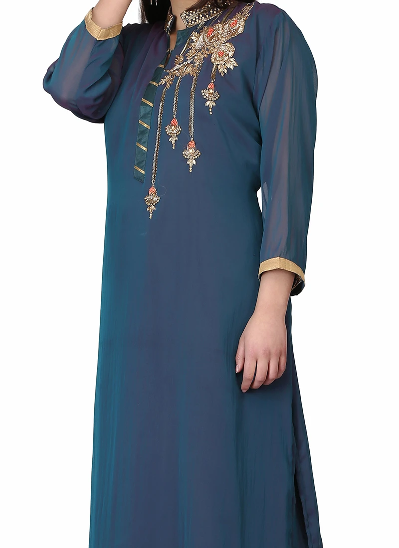 Blue Crepe Kurta Palazzo Suit Party Wear 1 Blue Crepe Kurta Palazzo Suit Party Wear