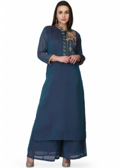Blue Crepe Kurta Palazzo Suit Party Wear 6 Blue Crepe Kurta Palazzo Suit Party Wear -Mahra Clothing Shop blue crepe kurta palazzo suit krskifh99660001159 u