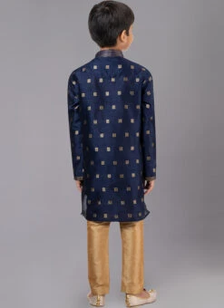 Blue Dupion Silk Embroidery Kurta Pyjama Festive Wear -Mahra Clothing Shop blue dupion silk embroidery kurta pyjama kdbkvs809 b