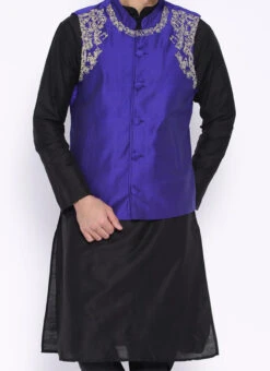 Blue Dupion Silk Nehru Jacket