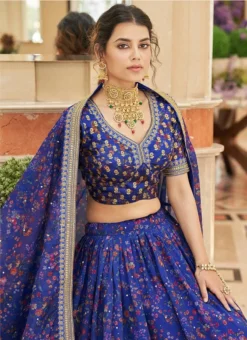 Blue Embroidery Sequins Printed Work Art Silk Umbrella Lehenga Wedding Wear -Mahra Clothing Shop blue embroidery sequins printed work art silk umbrella lehenga ghska46367421 b
