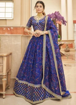 Blue Embroidery Sequins Printed Work Art Silk Umbrella Lehenga Wedding Wear -Mahra Clothing Shop blue embroidery sequins printed work art silk umbrella lehenga ghska46367421 u