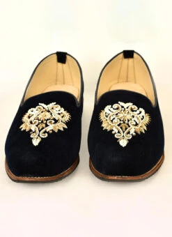 Blue Faux Leather Embroidered Mojri 5 Blue Faux Leather Embroidered Mojri -Mahra Clothing Shop blue faux leather embroidered mojri mfwmrg292 b