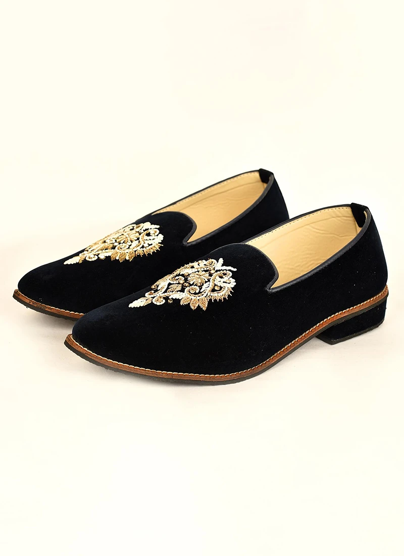 Blue Faux Leather Embroidered Mojri 1 Blue Faux Leather Embroidered Mojri