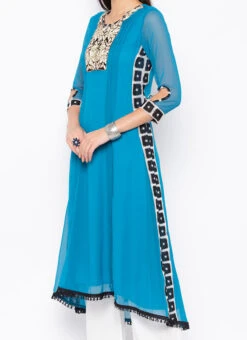 Blue Georgette Embroidered Kurta Palazzo Set After Six Wear