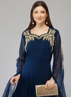 Blue Georgette Embroidery Kurta Churidar Set Party Wear -Mahra Clothing Shop blue georgette embroidery kurta churidar set krsdmf7157e b
