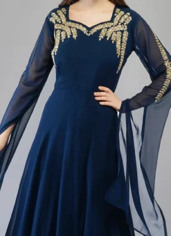 Blue Georgette Embroidery Kurta Churidar Set Party Wear