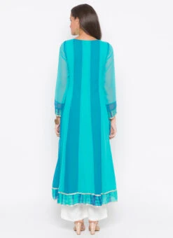Blue Georgette Kurta Palazzo Set Party Wear -Mahra Clothing Shop blue georgette kurta palazzo set krsmnkc1953 b