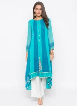 Blue Georgette Kurta Palazzo Set Party Wear -Mahra Clothing Shop blue georgette kurta palazzo set krsmnkc1953 u