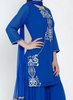 Blue Georgette Kurta Sharara Set Party Wear