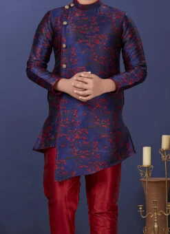 Blue Heavy Silk Indowestern Sherwani Wedding Wear