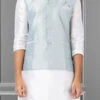Blue Jacquard Silk Nehru Jacket
