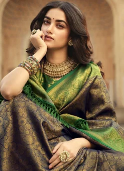 Blue Kanjeevaram Silk Weaving Work Saree Festive Wear -Mahra Clothing Shop blue kanjeevaram silk weaving work saree saspl2410 b