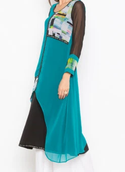 Blue N Black Georgette Digital Printed Kurta Palazzo Set After Six Wear