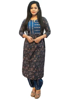 Blue Printed Cotton Kurta Set Festive Wear -Mahra Clothing Shop blue printed cotton kurta set krsoas1229 u