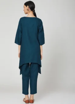 Blue Rayon Slub Kurta Straight Pant Set Work Wear 7 Blue Rayon Slub Kurta Straight Pant Set Work Wear -Mahra Clothing Shop blue rayon slub kurta straight pant set krsdvcsvts24 b