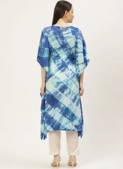 Blue Rayon Tie N Dye Kaftan Long Tunic Work Wear -Mahra Clothing Shop blue rayon tie n dye kaftan long tunic krjsc1165 b