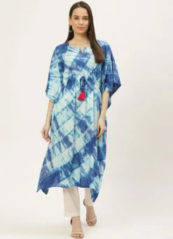 Blue Rayon Tie N Dye Kaftan Long Tunic Work Wear -Mahra Clothing Shop blue rayon tie n dye kaftan long tunic krjsc1165 u