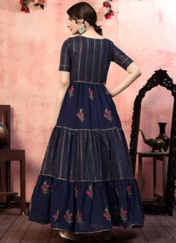 Blue Silk Anarkali Gown Party Wear -Mahra Clothing Shop blue silk anarkali gown bgwsom4525 b