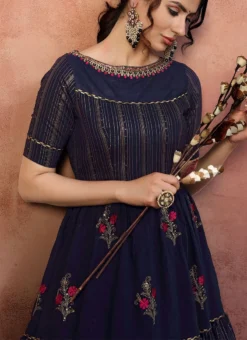 Blue Silk Anarkali Gown Party Wear