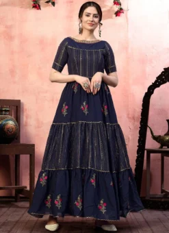 Blue Silk Anarkali Gown Party Wear -Mahra Clothing Shop blue silk anarkali gown bgwsom4525 u
