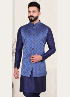 Blue Silk Long Nehru Jacket -Mahra Clothing Shop blue silk long nehru jacket jmkmdc953 b